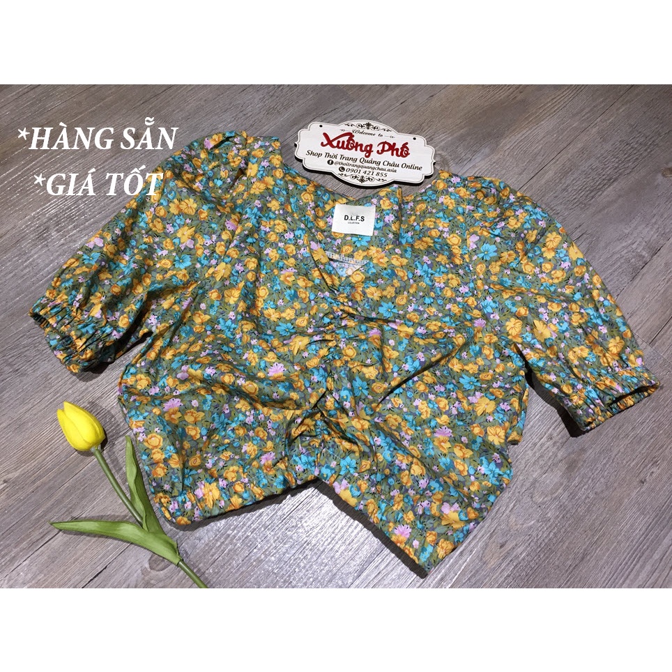 Áo Croptop, áo sơ mi hoa nhí Mã QC70-Hàng quảng châu