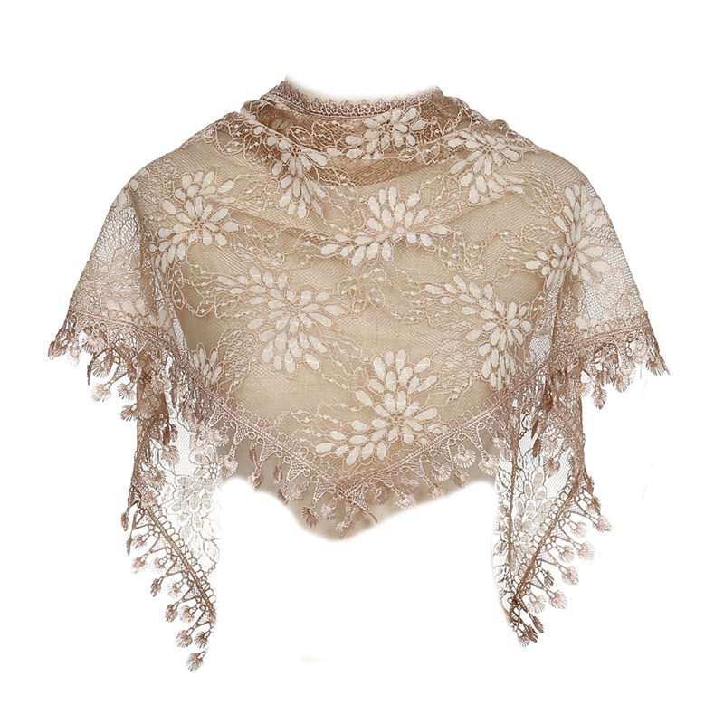 Khăn Choàng Ren Phối Tua Rua In Họa Tiết Hoa Hình Tam Giác Thời Trang Mùa Hè Cho Nữ