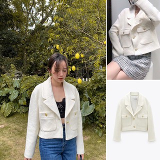 ÁO BLAZER NỮ ZARA XUẤT TUỒN LÔNG DÁNG NGẮN MÀU TRẮNG - 8212/660