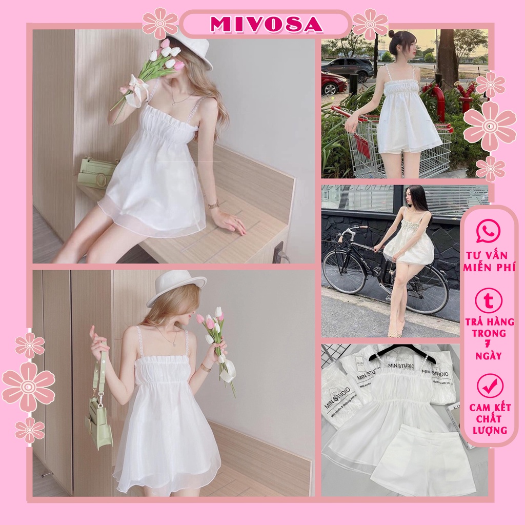 Set 2 dây ren hoa cúc hoa mi tơ  xinh xắn đồ bộ nữ đi chơi xuân hè MIVOSA DB654