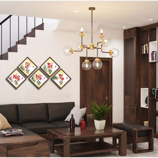 Tranh thư pháp bộ ghép chữ Nhân Lễ Nghĩa Trí Tín,  phúc lộc thọ treo tường