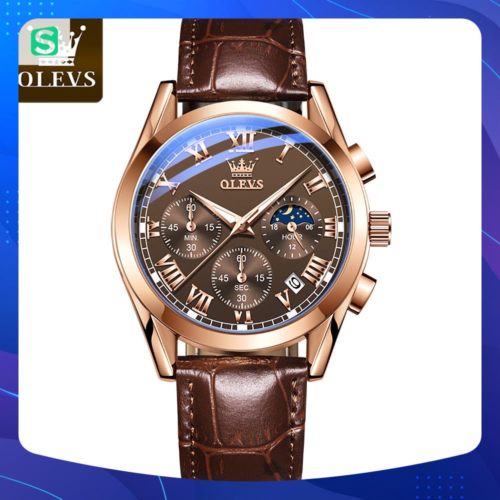 Đồng hồ đeo tay nam OLEVS 2871 cao cấp,chống vô nước,chống xước,có dạ quang,dây da,đẹp,giá rẻ,mặt tròn