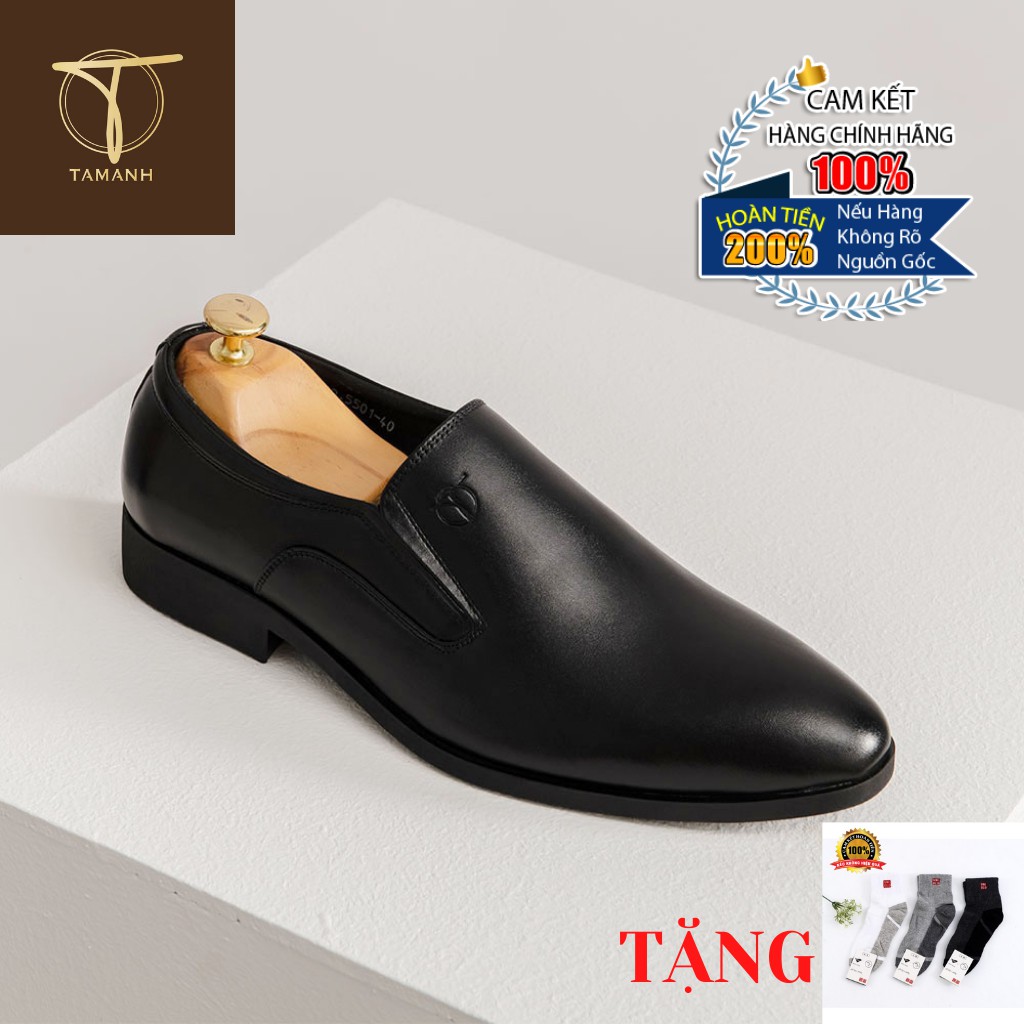 Giày Da Nam TÂM ANH Kiểu Dáng Apron Toe GNTA5501-D Tặng Tất UNIQLO Chính Hãng