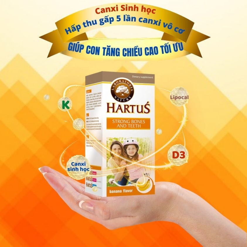 Canxi Hartus nhập khẩu Châu Âu, bổ sung Canxi, vitamin K+D3, phát triển chiều cao tối đa.