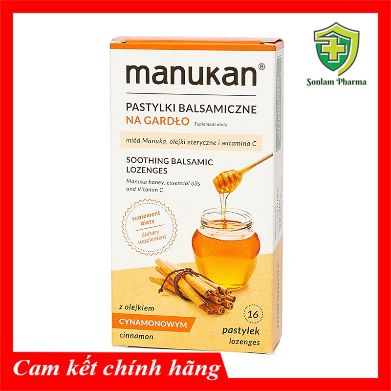 Manukan - viên ngậm thảo dược cao cấp của Ba Lan hộp 16 viên - Viên Ngậm Giảm Ho, Đau Họng, Rát Họng