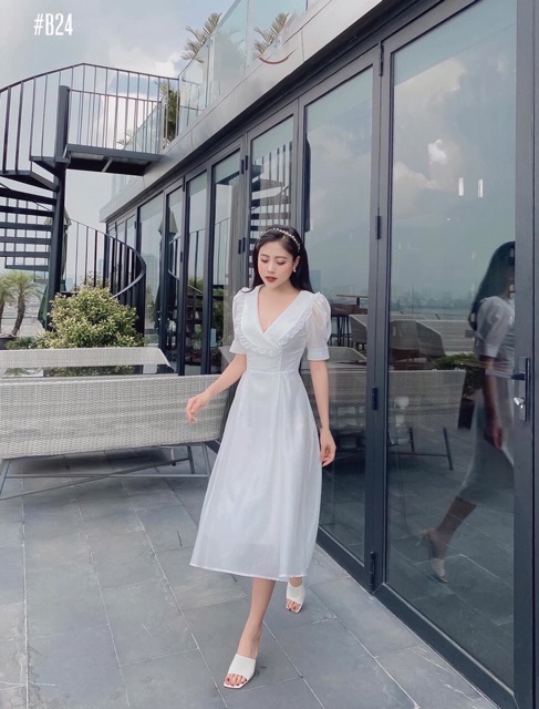 [Mã WARN30 hoàn 15% xu đơn 150k] Đầm dự tiệc 🍏Maxi trắng cổ bèo | BigBuy360 - bigbuy360.vn