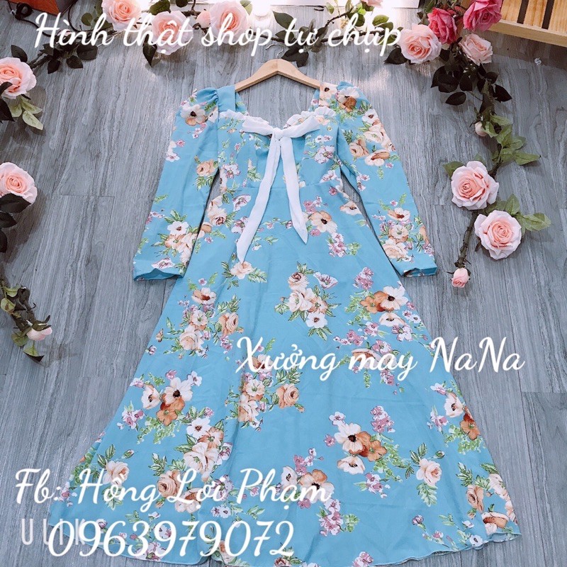 Đầm maxi hoa nhí cột nơ có mút ngực (hình thật +video) | BigBuy360 - bigbuy360.vn