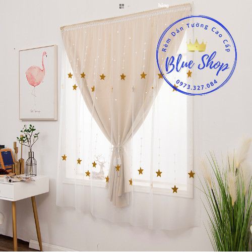 Rèm cửa dán tường 👉FREE SHIP👈 Rèm cửa 2 lớp họa tiết tam giác, vải lụa cao cấp, dày dặn, chống nắng tốt