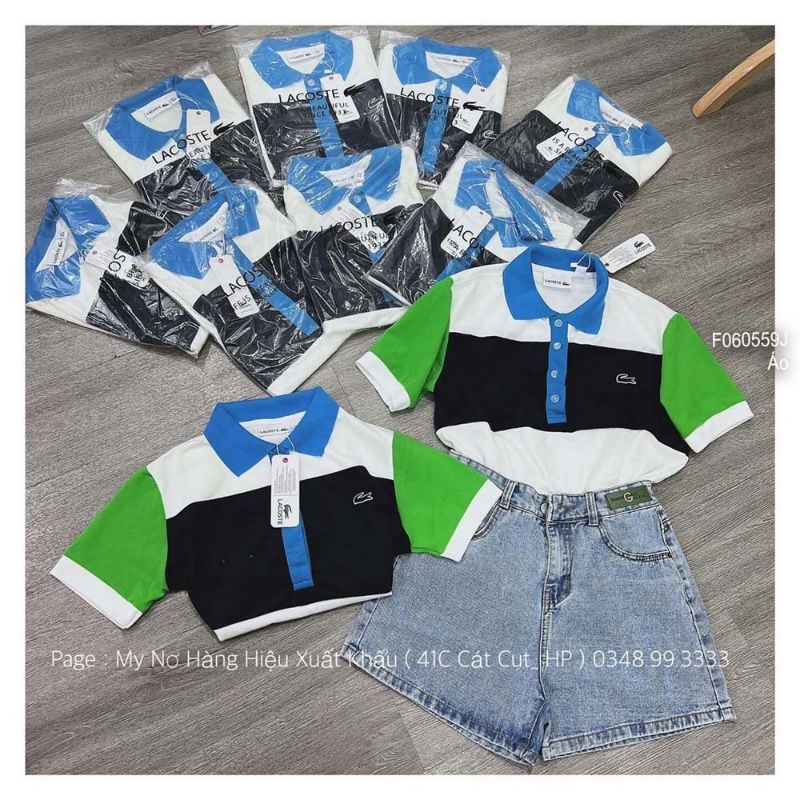 Áo thun polo phối màu tay ngắn xanh lá 0605