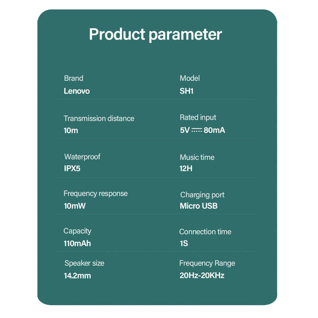 Tai Nghe Bluetooth 5.0 Không Dây Đeo Cổ Lenovo SH1 Chống Thấm Nước IPX5 Tích Hợp Mic