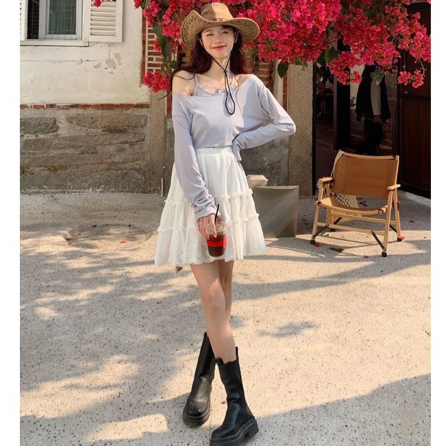 Chân váy ngắn thô hoa dập cute Ulzzang style | BigBuy360 - bigbuy360.vn