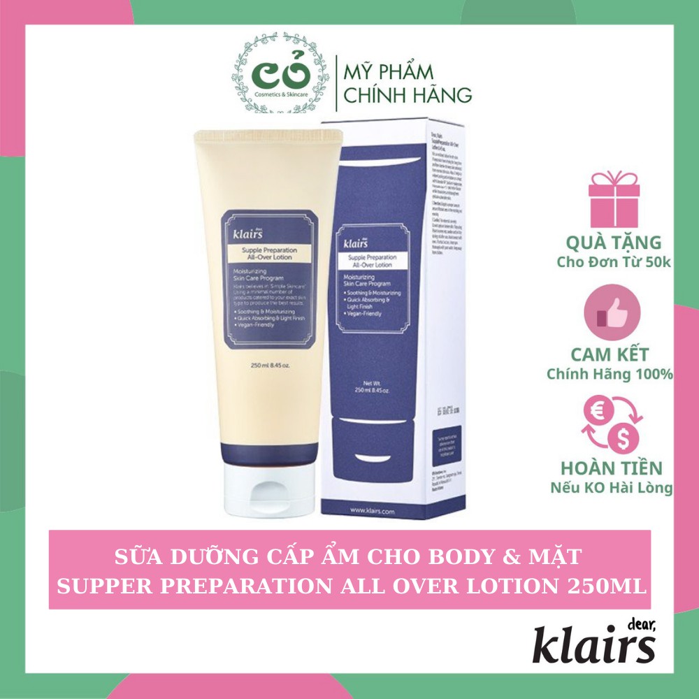 Sữa Dưỡng Thể Body và Mặt Klairs Supple Preparation All Over Lotion 250ml