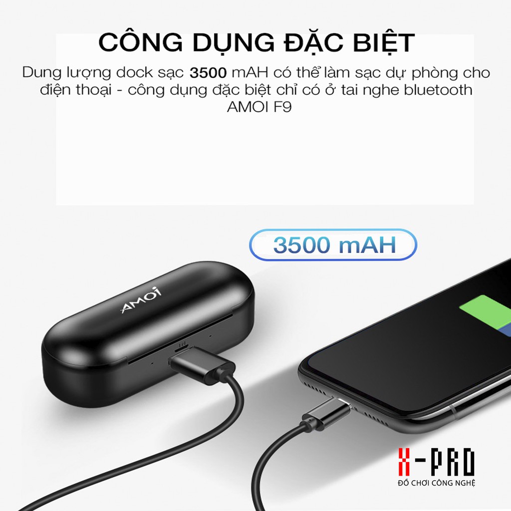 Tai nghe true wireless AMOI F9 , Bluetooth 5.0 Pin 280 giờ làm sạc dự phòng 2000mah | BigBuy360 - bigbuy360.vn