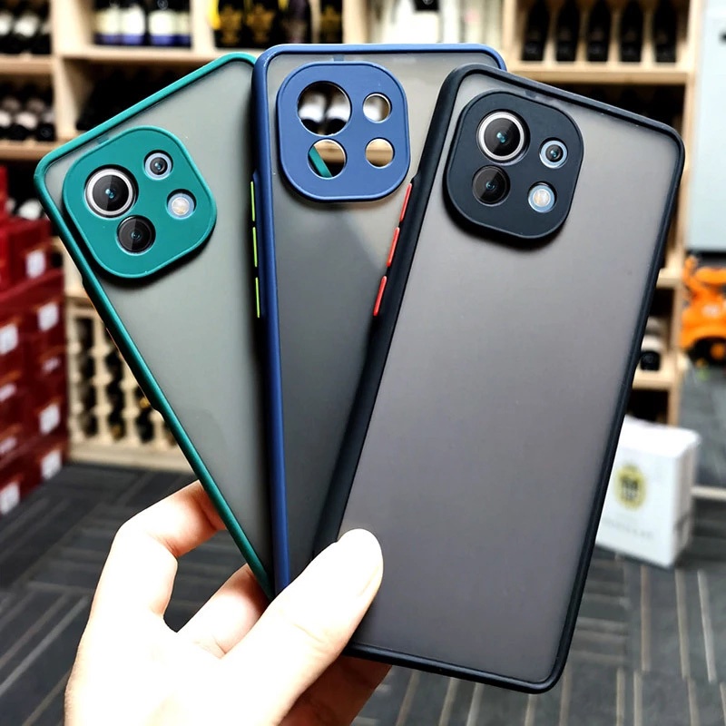 Ốp điện thoại cứng mặt nhám trong suốt chống sốc cho Xiaomi Mi 11 10T Pro Poco X3 X4 F4 GT NFC M3 Pro 5G Note 10 Lite