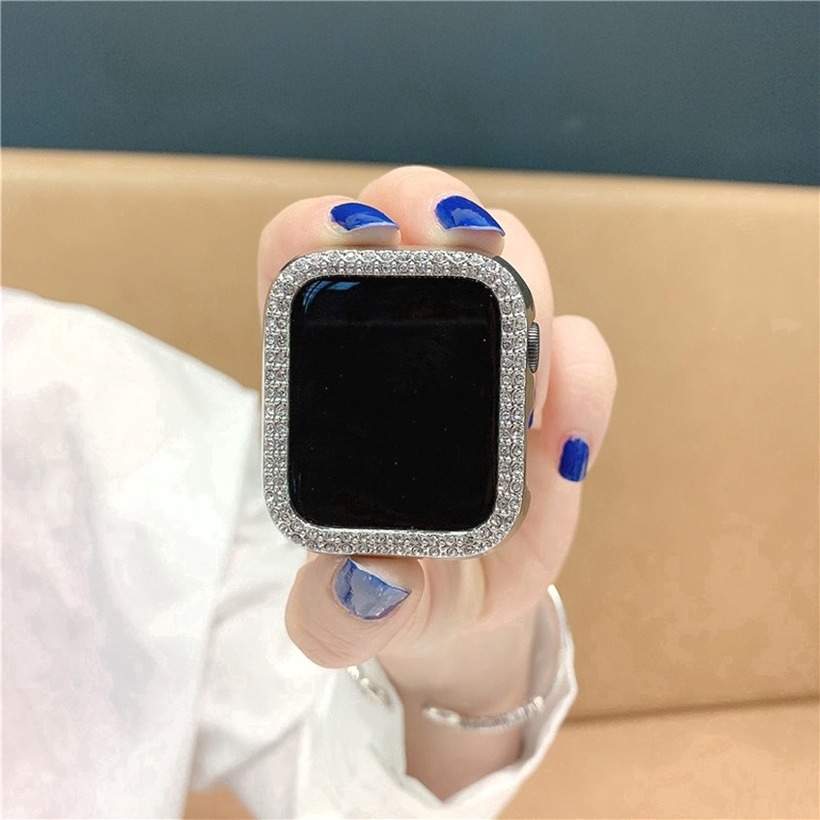 Vỏ bọc PC đính đá hai hàng cho đồng hồ Apple Watch 38mm 42mm 40mm 44mm iWatch 5 4 3 2 shanchu