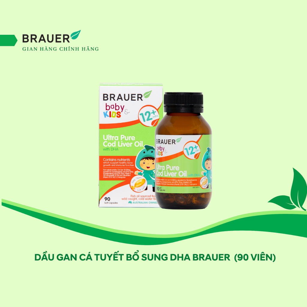 Viên Uống Bổ Sung Brauer Baby &amp; Kids Ultra Pure Cod Liver Oil with DHA (cho trẻ 1 tuổi trở lên) 90 viên nang