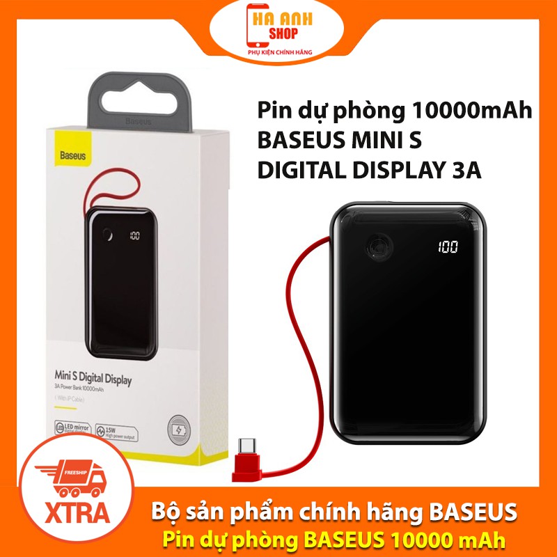 Pin dự phòng BASEUS 10000 mAh Mini S Digital Display 3A(Tặng mã Freeship Extra toàn quốc)