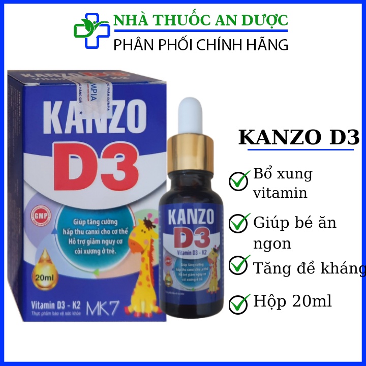 Kanzo D3 bổ sung Vitamin D3 , K2, MK7 giúp hấp thu canxi hiệu quả, cải thiện mật độ xương, giúp cho hệ xương