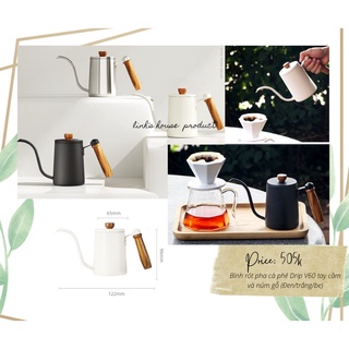 Bình rót pha cà phê Drip V60 tay cầm và núm gỗ