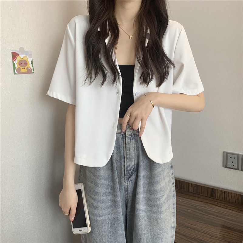 IELGY Áo Khoác Tay Ngắn Màu Sáng Dễ Phối Đồ Thời Trang Cho Nữ