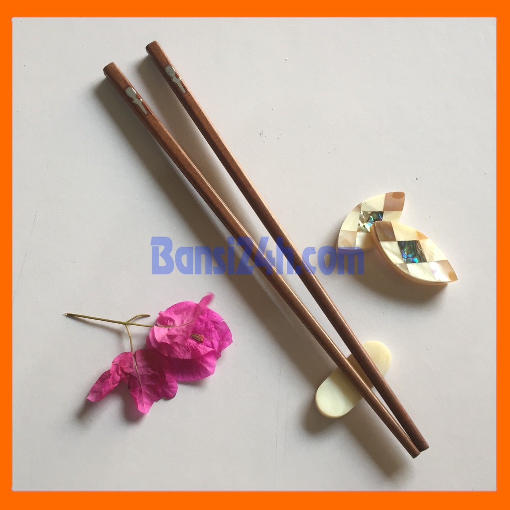 Bộ 10 Đôi Đũa Gỗ Cẩm Cao Cấp Có gắn hoa tulip Inox