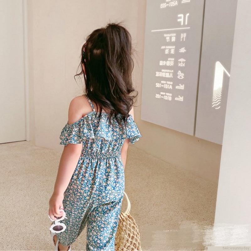 Bộ áo liền quần không tay ống rộng in hoa dễ thương cho bé gái