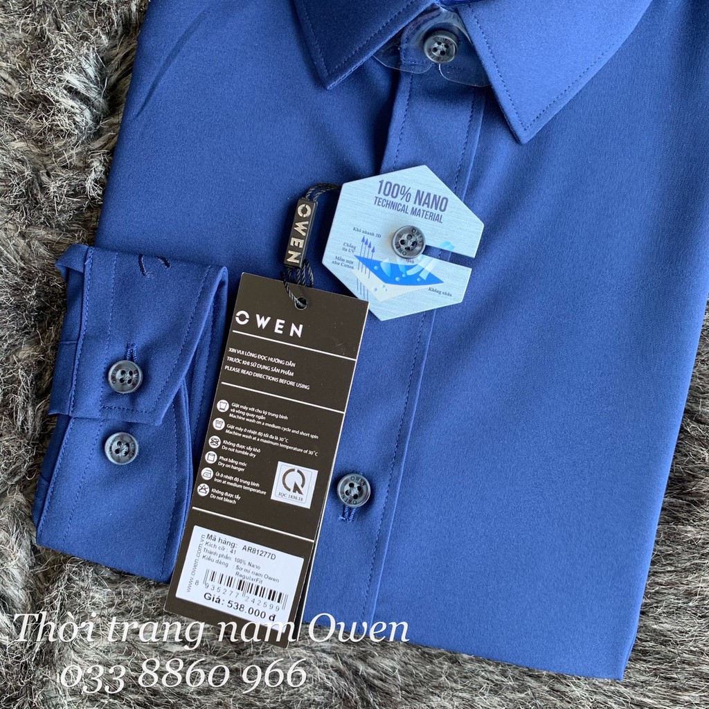 NEW 💯 . (ẢNH THẬT) OWEN - Áo sơ mi dài tay Owen regularfit 100% NANO màu xanh navy 81277 Cực Đẹp .1 . M08 : ࿄ '