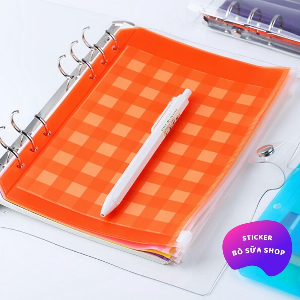 Túi zip a5 a6 nhiều màu cho sổ còng a5 a6 planner binder túi zip nhựa đựng bút sticker