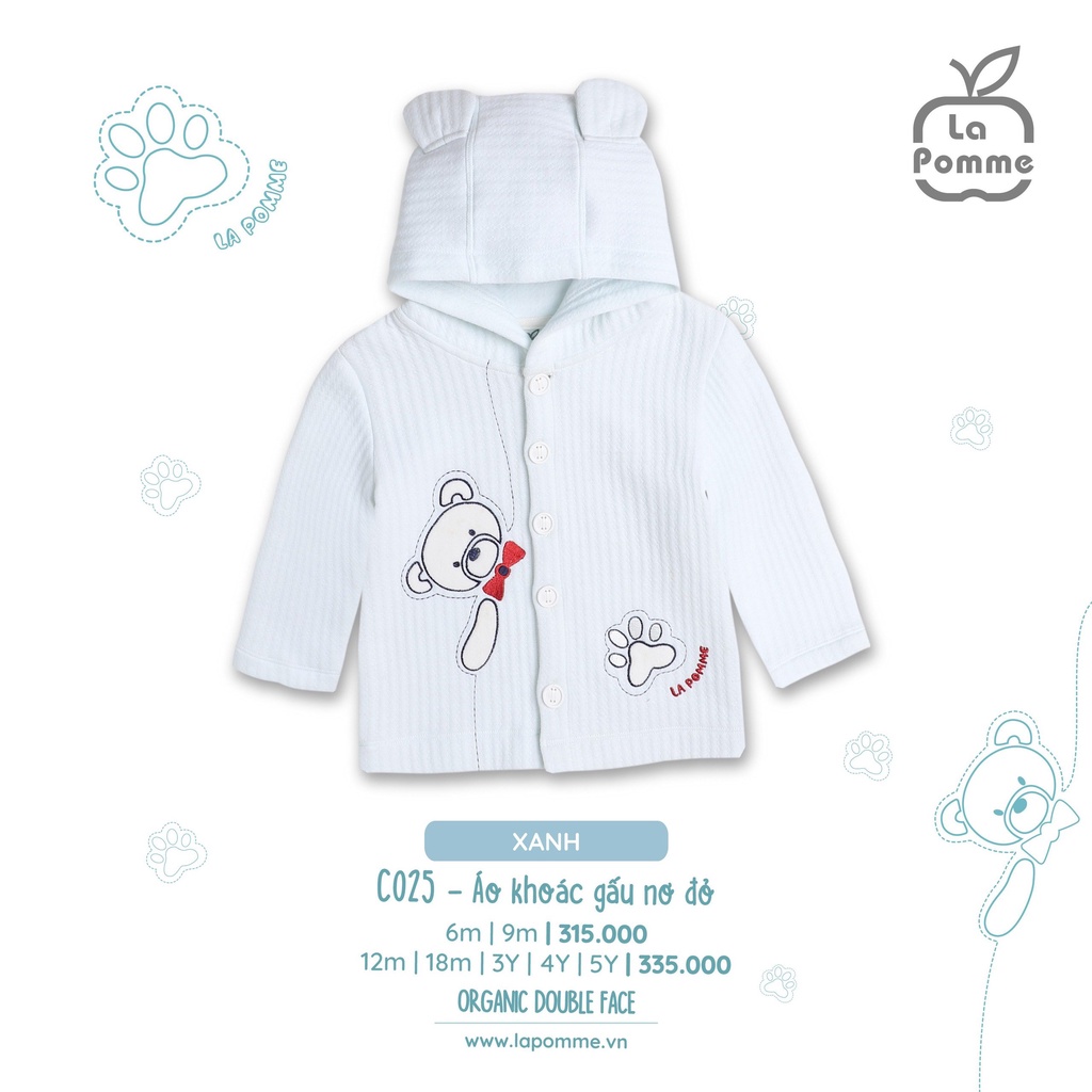 C025. Áo khoác La Pomme Cotton in hình teddy có tai gấu kẻ sọc cao cấp thoáng mát thấm hút tốt cho bé trai bé gái