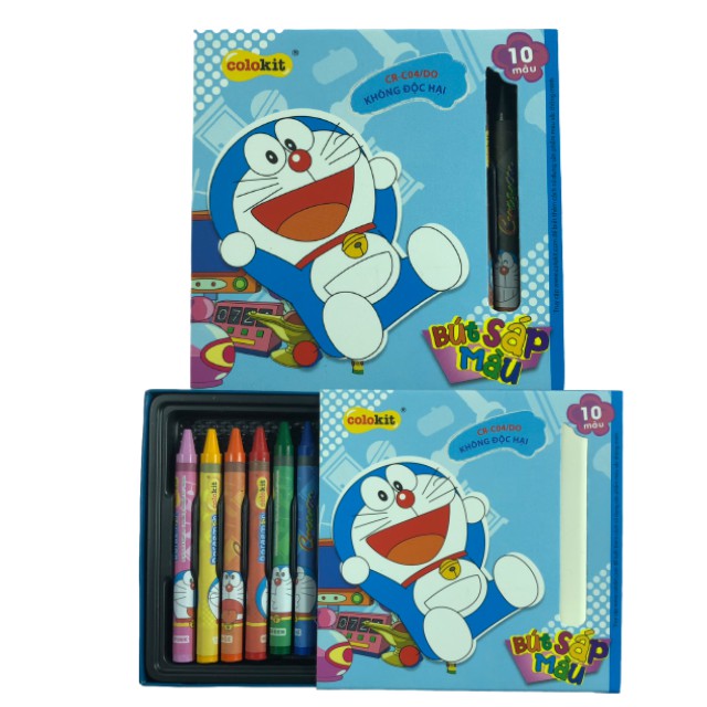 Sáp Màu Colokit Doraemon CR-C04/DO 10 Màu - Màu Vẽ Mịn, Đẹp - An Toàn Cho Bé Khi Sử Dụng, Chính Hãng.