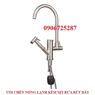 Bộ vòi rửa chén nóng lạnh kèm vòi xịt dây rút Inox 304 không rỉ sét