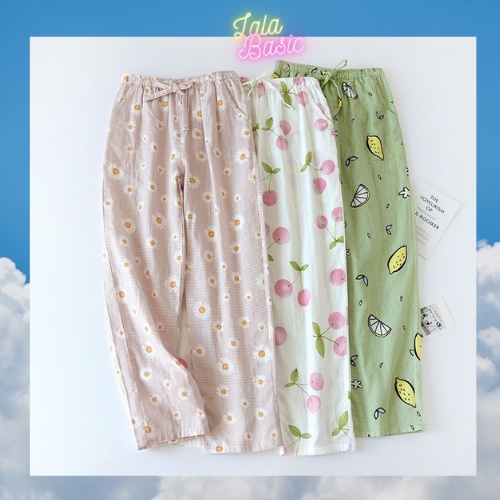 Quần vải nữ ống suông kiểu dáng dễ thương , Quần dài pijama Hàn Quốc