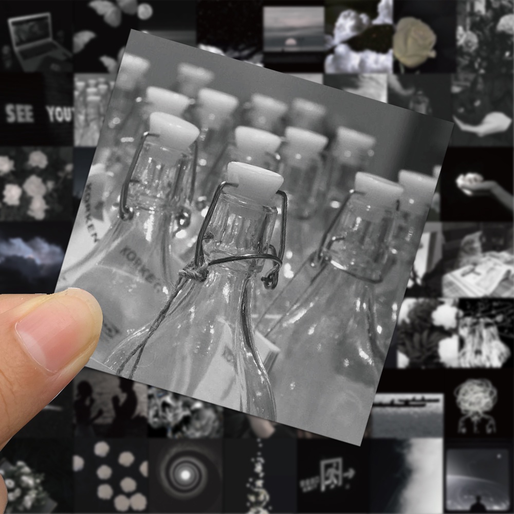 Set 50 miếng dán chống thấm nước họa tiết Graffiti màu trắng đen trang trí máy tính/máy tính/điện thoại