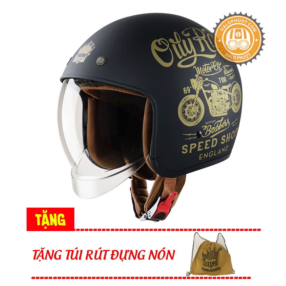 [Chính hãng] Nón bảo hiểm kính âm Royal M139 V5 đen (tặng balo rút)