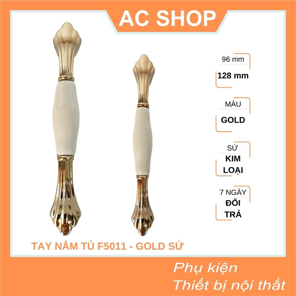 Tay nắm cửa tủ mạ vàng gương trắng sứ cao cấp - tay nắm tủ bếp vàng gold F5011 - SHOP THỢ