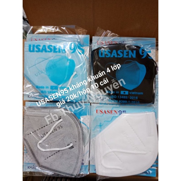 10 cái - Khẩu trang y tế USASEN 95 - màu  xanh,  trắng, đen,  xám