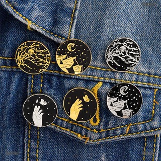 (Eetmo) 3Pcs Vintage Enamel Collar Moon Brooch Pins Badge Corsage Brooch Jewelry