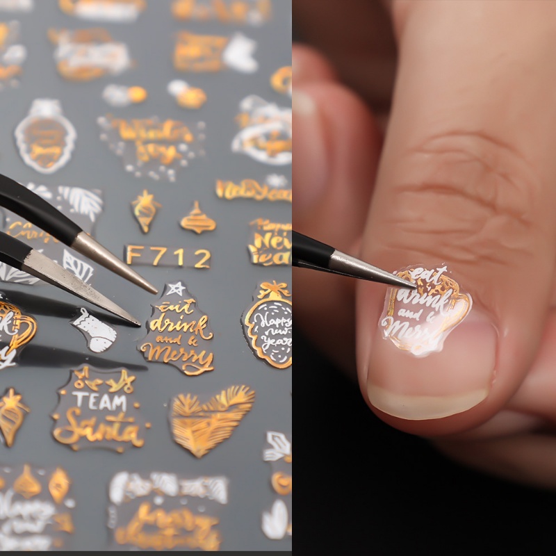 1 Tấm Nhãn Dán Móng Tay Họa Tiết Hình Học / Bông Tuyết Màu Vàng / Trắng Nhiều Màu Thời Trang Mùa