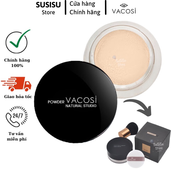 Bộ Phấn phủ kiềm dầu mịn da Vacosi Natural Loose Powder