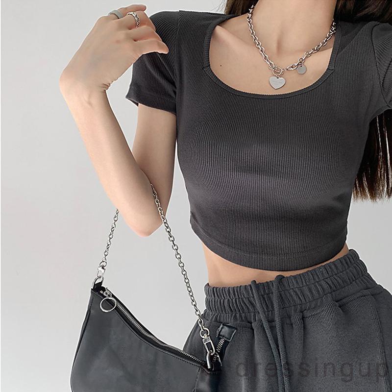 Áo Thun Dệt Kim Tay Ngắn Cổ Chữ U Màu Sắc Trơn Thời Trang Dành Cho Nữ