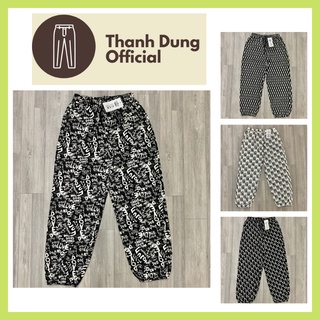 Quần jogger ống rộng bo gấu hoa văn - quần thun nữ vải lanh có túi freesize bigsize