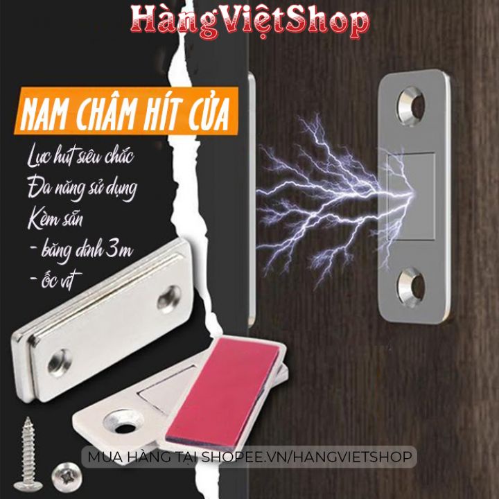 Bộ nam châm hít cửa, giữ đóng chốt cửa gắn dán cửa tủ lạnh tủ quần áo chạn bếp nhôm nhựa siêu mỏng