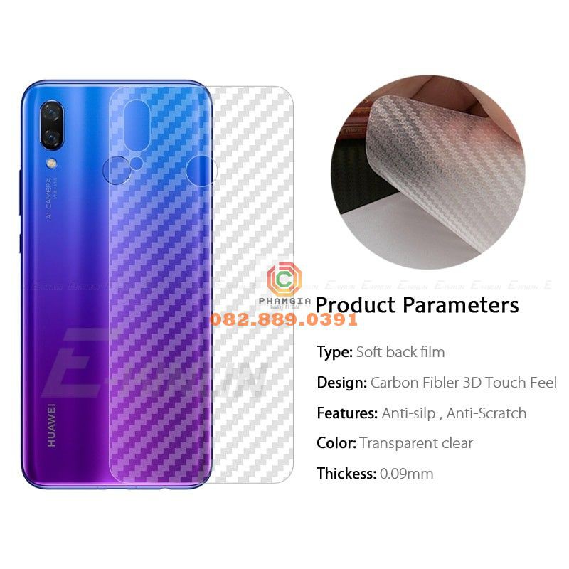 Miếng dán mặt lưng skin carbon Huawei Nova 2i/3/3e/3i