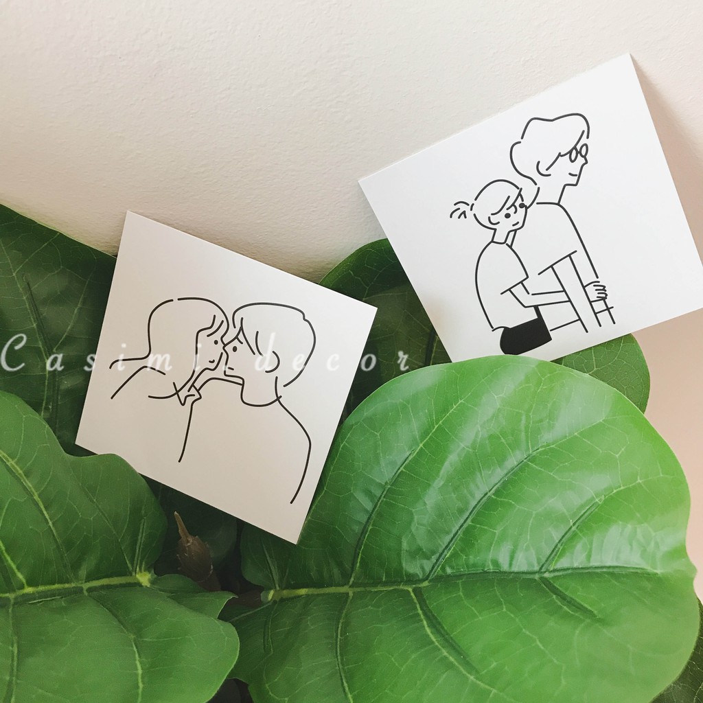 Bìa ảnh COUPLE CUTE postcard cute, decor dán tường trang trí bàn học Hàn Quốc Casimi Decor