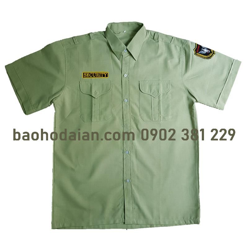 Áo bảo vệ ngắn tay vải ford màu xanh vỏ đậu có logo vai ngực