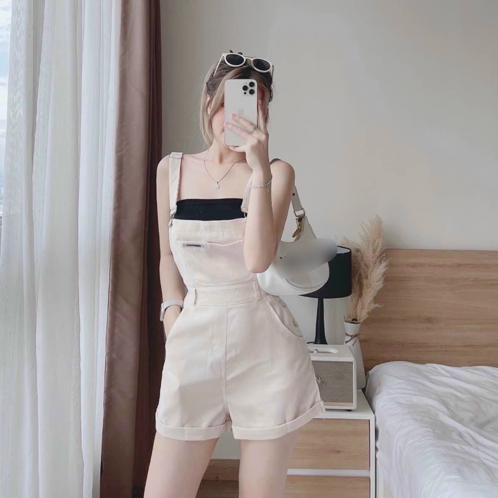 Sét yếm đùi thời trang nữ mặc đi chơi chất kaki dây khoen mix áo ống thun borip sexy