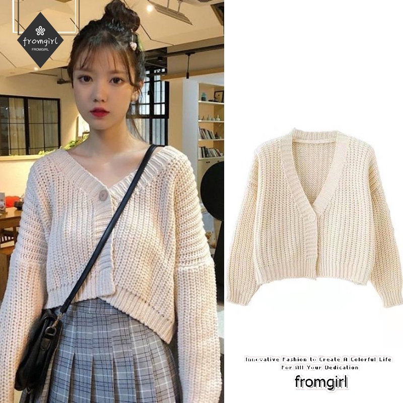 Áo khoác len cardigan cổ chữ V dáng rộng phong cách mùa hè trẻ trung dành cho nữ