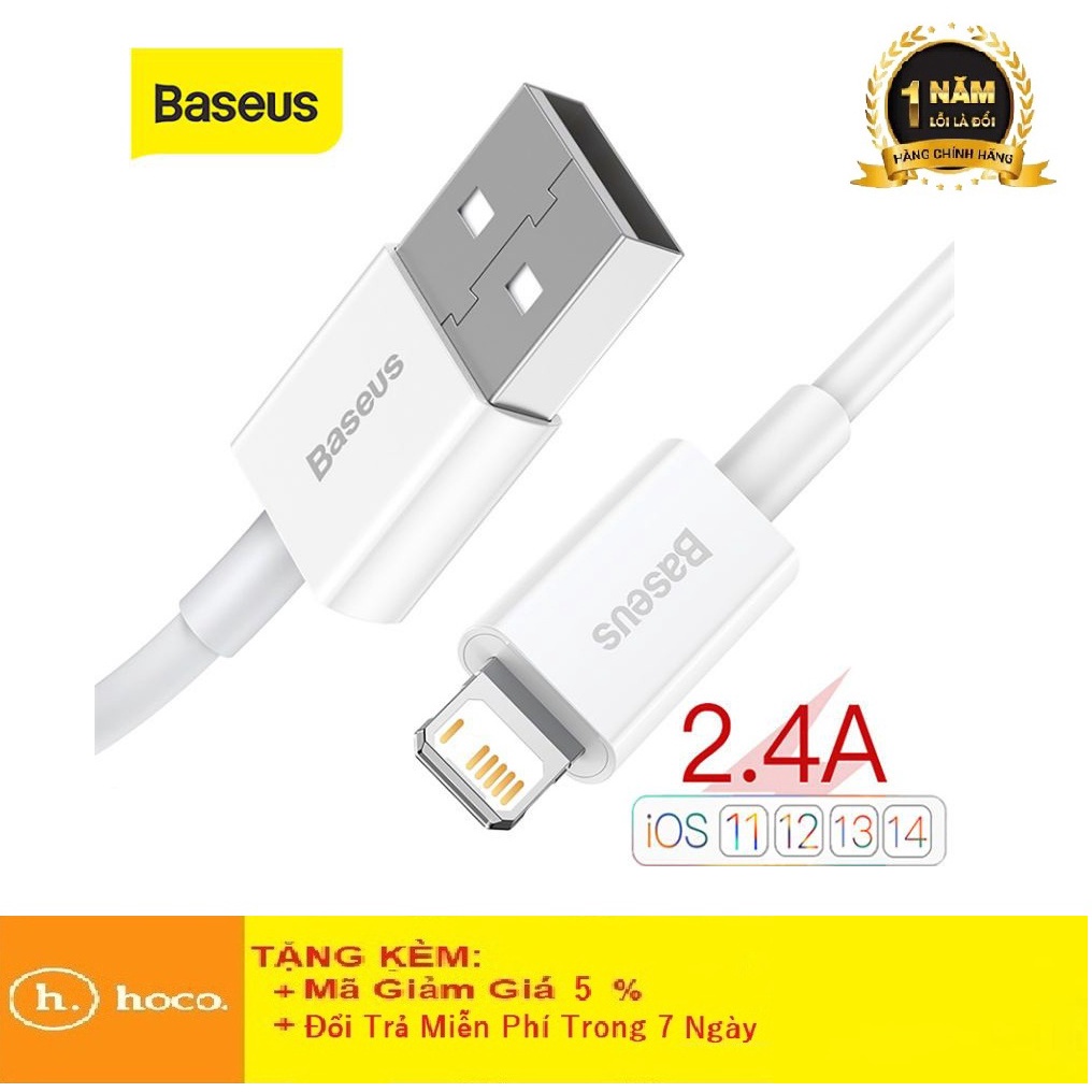 Cáp Sạc Iphone Chính Hãng Baseus Superior Series Dài 1M Sạc Nhanh 2.4A Cho Iphone 5 đến Iphone 13 ProMax - Bh 12 Tháng