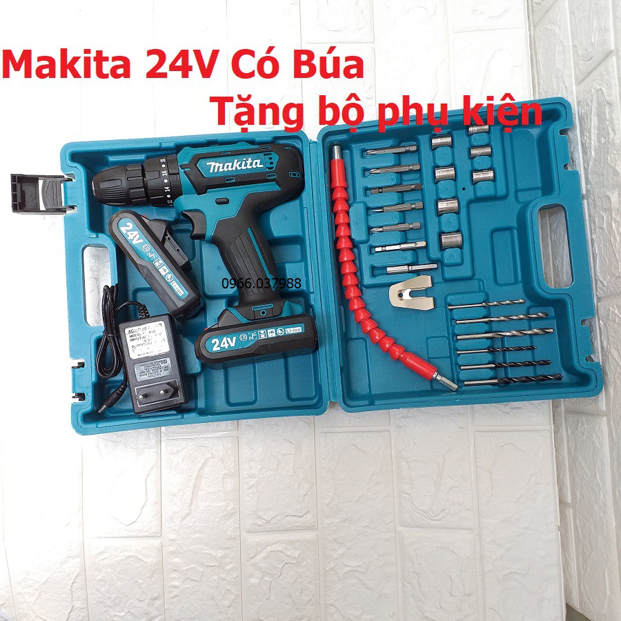 Máy khoan pin MAKITA 24V 1 PIN  Có BÚA và Phụ Kiện, máy khoan pin, máy khoan, máy bắt vít, máy khoan cầm tay cao cấp