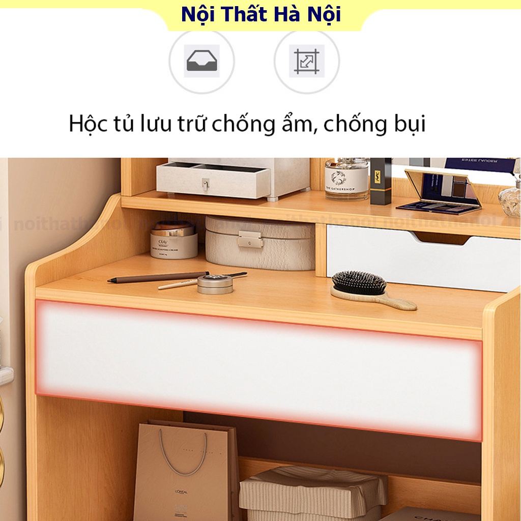 Bàn trang điểm, bàn phấn gương vuông tích hơp đèn LED có nút cảm ứng điều chỉnh dành cho cô nàng hiện đại, sang trọng